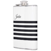 Moderne Klassieke Aangepaste Script Witte & Zwarte Heupfles (Links)