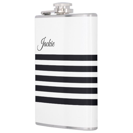 Moderne Klassieke Aangepaste Script Witte & Zwarte Heupfles (Links)