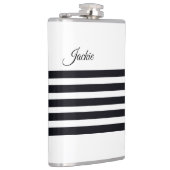 Moderne Klassieke Aangepaste Script Witte & Zwarte Heupfles (Rechts)