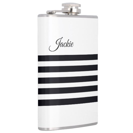 Moderne Klassieke Aangepaste Script Witte & Zwarte Heupfles (Rechts)