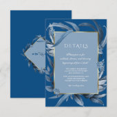 Moderne Klassieke Blauwe Bladeren Gouden Trouwrece Informatiekaartje (Voorkant / Achterkant)