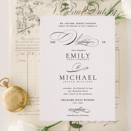Moderne klassieke elegante script bruiloft kaart
