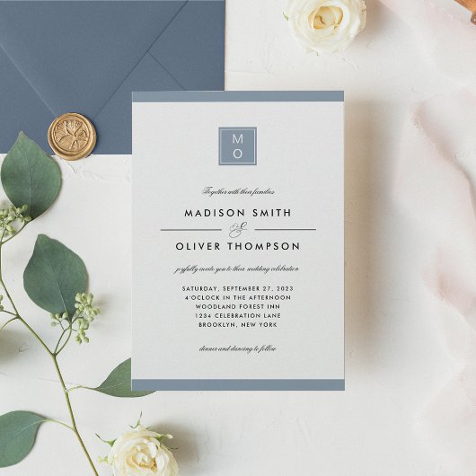 Moderne Klassieke Elegante Stoffige Blauwe Monogra Kaart