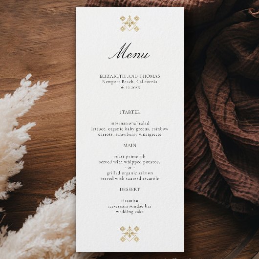 Moderne Klassieke Formele Gouden Lys Ivory Bruilof Menu