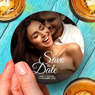 Moderne klassieke foto Elegante bruiloft Save The Ronde Kartonnen Onderzetter