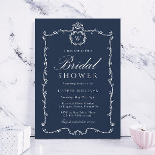 Moderne Klassieke Franse Bruiloftsshower Navy Kaart