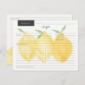 Moderne Klassieke gele Lemon Recipe Kaart (Voorkant / Achterkant)