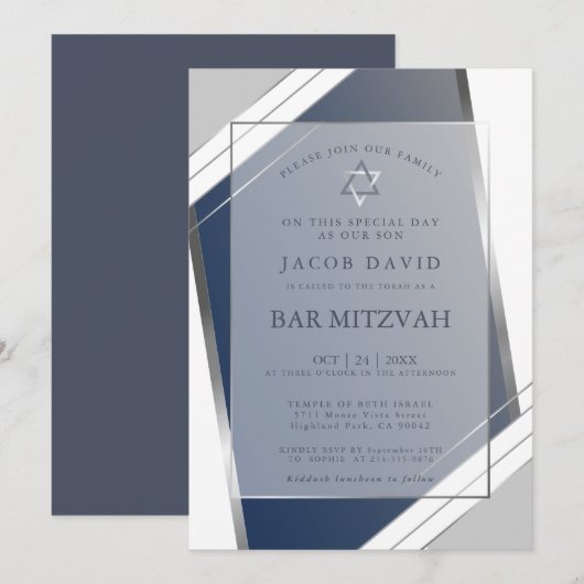Moderne klassieke geometrische blauwe SIlver Bar M Kaart (Voorkant / Achterkant)