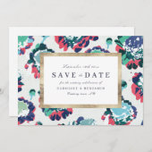 Moderne, klassieke groene goudbloem abstracte bloe save the date (Voorkant / Achterkant)