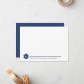 Moderne klassieke Indigo Monogram Line Circle Notitiekaartje (Voorkant / Achterkant in situ)