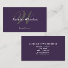 Moderne klassieke monogram en naam  Paars Visitekaartje