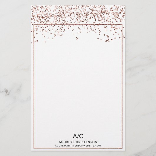 Moderne klassieke monogram roos gouden confetti briefpapier (Voorkant)