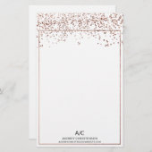 Moderne klassieke monogram roos gouden confetti briefpapier (Voorkant / Achterkant)