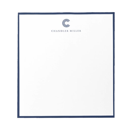 Moderne Klassieke Navy Blauwe Rand Aangepaste Brie Notitieblok (Voorkant)