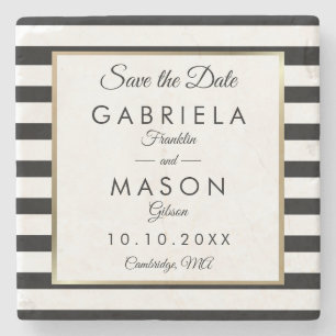Moderne Klassieke Streep Save the Date Stenen Onderzetter