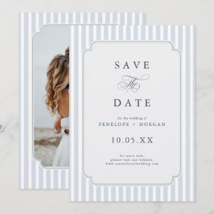 Moderne Klassieke Strepen Stofblauw Vintage Foto Save The Date