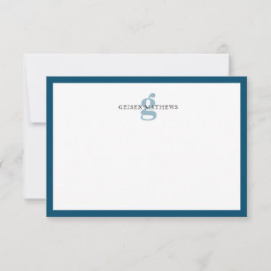 Moderne Klassieke Typografische Marine Blauw Monog Notitiekaartje