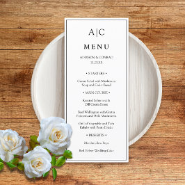 Moderne Klassieke Witte Monogram Huwelijk Flat Men Menu