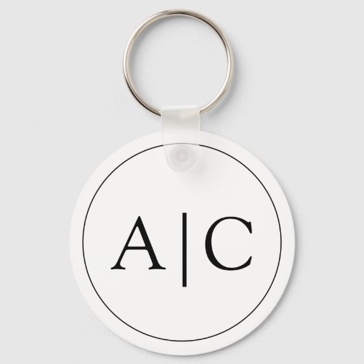 Moderne Klassieke Witte Monogram Trouwfoto Sleutelhanger (Voorkant)