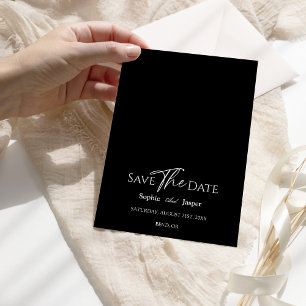 Moderne klassieke zwarte bruiloft bespaart de datu save the date