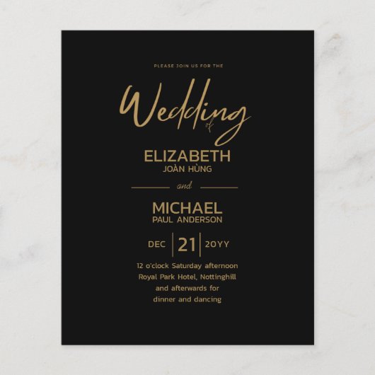 Moderne Klassieke Zwarte Gouden Budget Trouw Uitno (Voorkant)