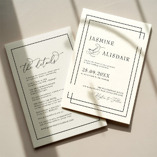 Moderne Klassieke Zwarte & Witte Bruiloft Kaart