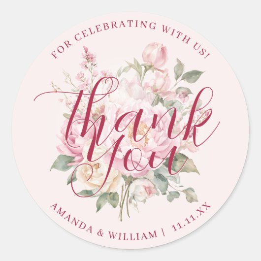 Moderne klassiekers roze rozen bloemen dank u guns ronde sticker (Voorkant)