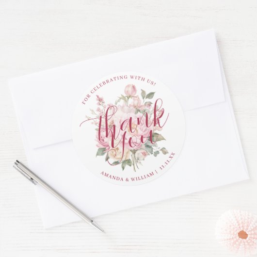 Moderne klassiekers roze rozen bloemen dank u guns ronde sticker (Envelop)
