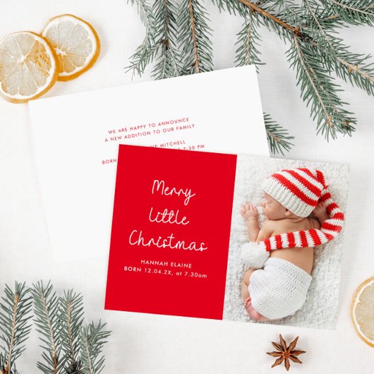 Moderne kleine kerst foto geboorte aankondiging