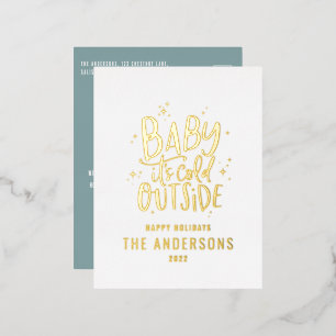 Moderne kleine kerstblauwe elegante Folie Ho Feestdagen Briefkaart