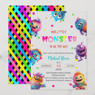 Moderne Kleine Monsters Waterverf baby shower Invi Kaart