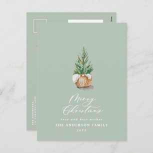 Moderne kleine waterverf groene kerst feestdagenkaart