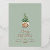 Moderne kleine waterverf groene kerst folie feestdagen briefkaart (Voorkant)