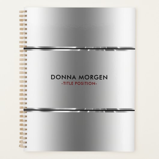 Moderne kleine zilver en zwarte strepen planner (Voorkant)