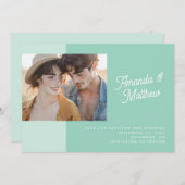 Moderne Kleur Blok Mint Groene Foto bruiloft Save The Date (Voorkant / Achterkant)