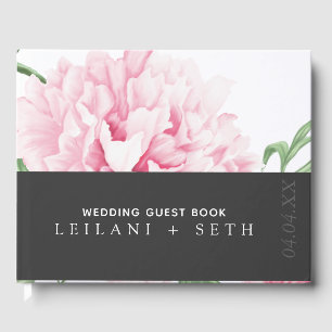Moderne kleur Blok Roze Pioen Bloemen Bruiloft Gastenboek