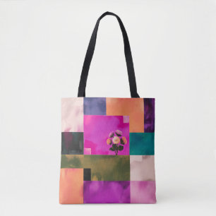 Moderne Kleurblok Bloem Kunst Boodschappentas Draagtas