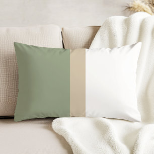 Moderne kleurblok sagegroene beige witte accent kussen