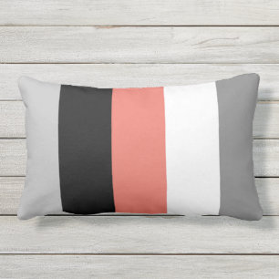 Moderne kleurenblok Coral Pink Grey Black Outdoor Buitenkussen