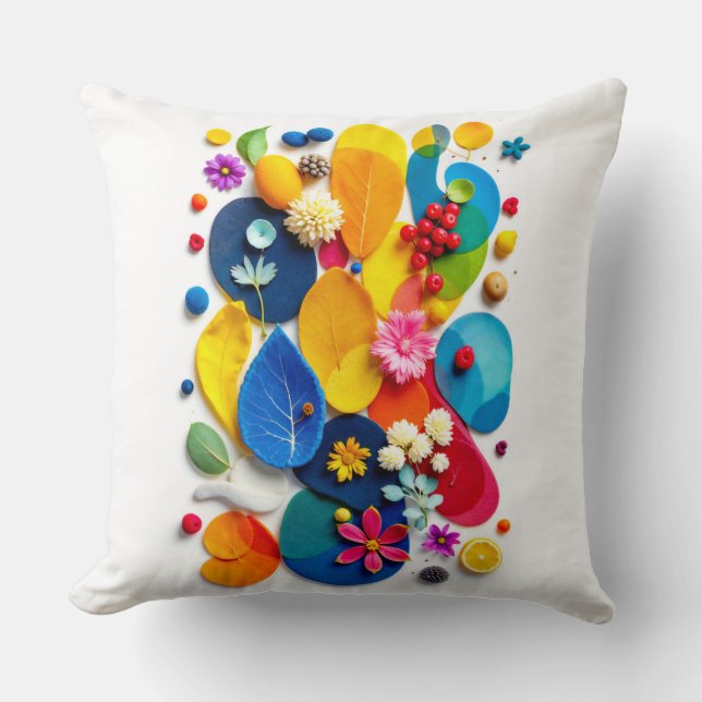 Moderne Kleurrijke Abstracte Botanische Flat Lay Kussen (Voorkant)