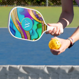 Moderne kleurrijke Abstracte juwelen en goudmonogr Pickleball Paddle