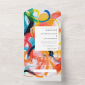 Moderne kleurrijke abstracte kunst Bruiloft ontwer All In One Uitnodiging (Binnen)