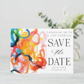 Moderne kleurrijke abstracte kunst Save the Date (Staand voorkant)