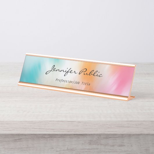 Moderne, kleurrijke Abstracte Roos voor handschrif Bureau Naambordje (Voorkant)