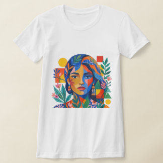 Moderne Kleurrijke Abstracte Vrouwenportret Kunst T-shirt