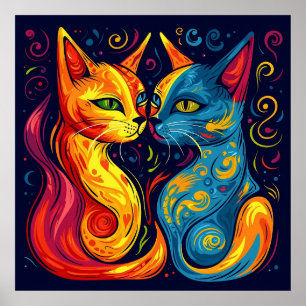 Moderne Kleurrijke Abstracte Whimsical Fantasy Kat Poster