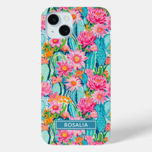 Moderne Kleurrijke Bloeiende Cactussen Persoonlijk iPhone 15 Mini Hoesje