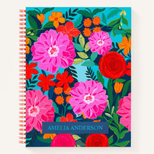 Moderne Kleurrijke bloemen gepersonaliseerde naam Notitieboek
