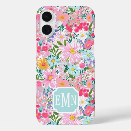 Moderne Kleurrijke Bloementuin Monogram Case-Mate iPhone Case (Achterkant)