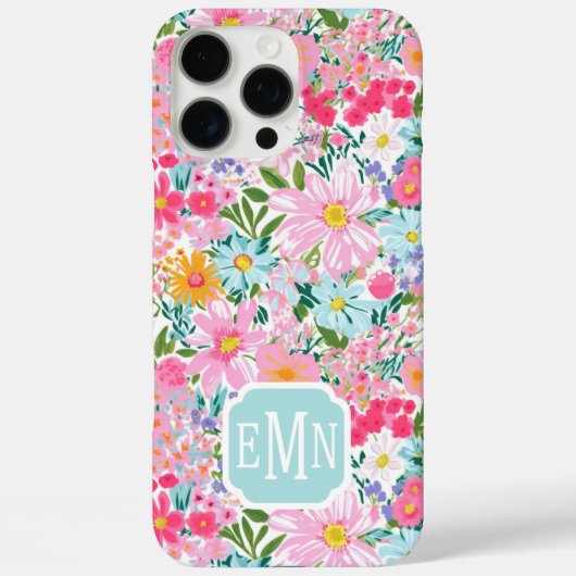 Moderne Kleurrijke Bloementuin Monogram  Case-Mate iPhone Case (Achterkant)